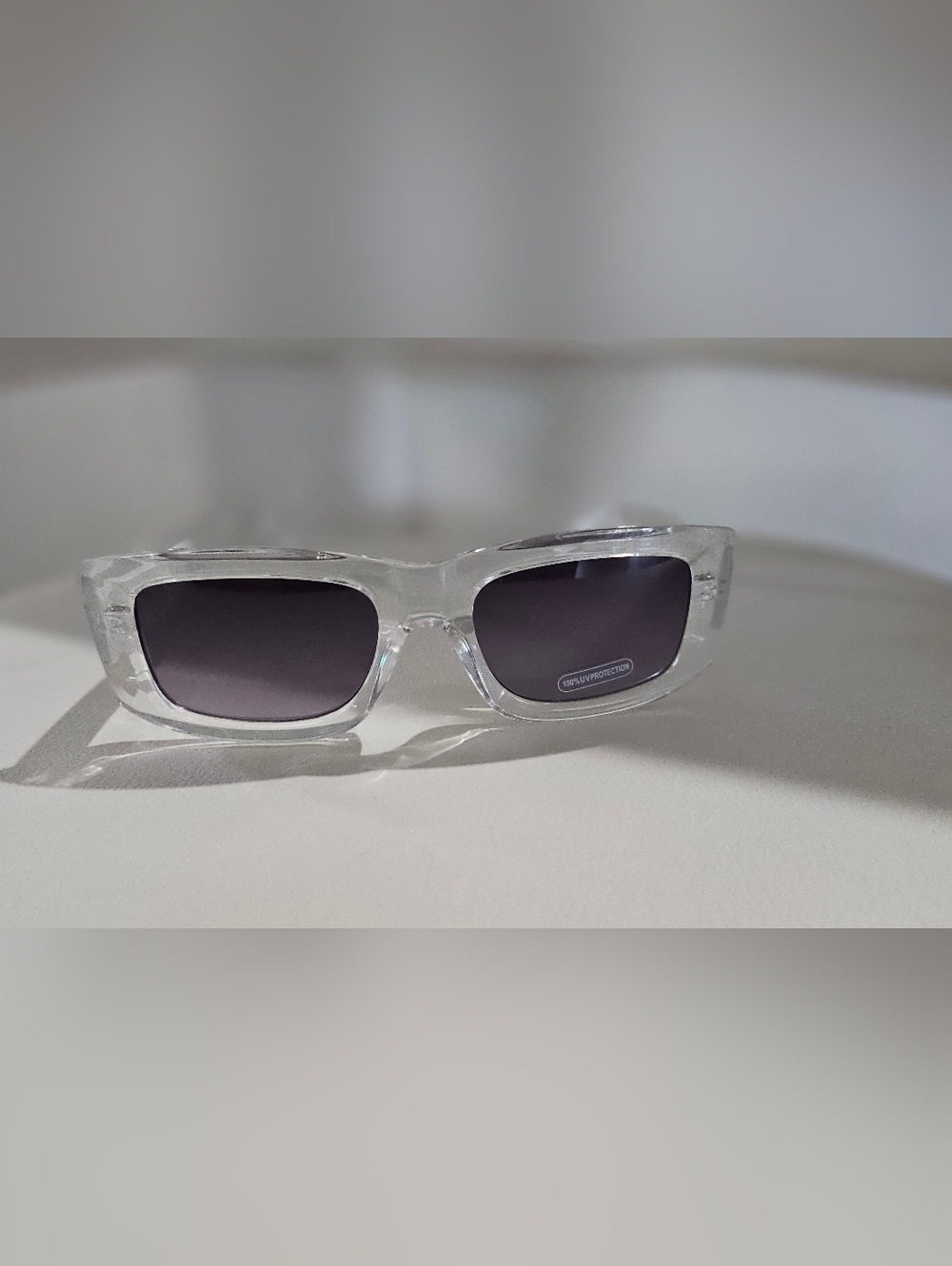 Retro Clear Frame Sunglasses Tropical Palm Print Arms Gradient Lens UV Protectio - Picture 3 of 6